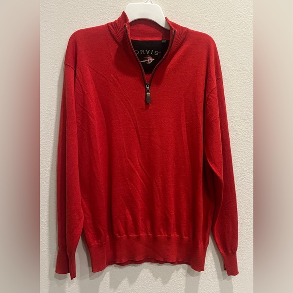 Orvis Other - Orvis Merino Wool Sweater Red Quarter Zip Pullover Mock Neck Men’s Size L Large